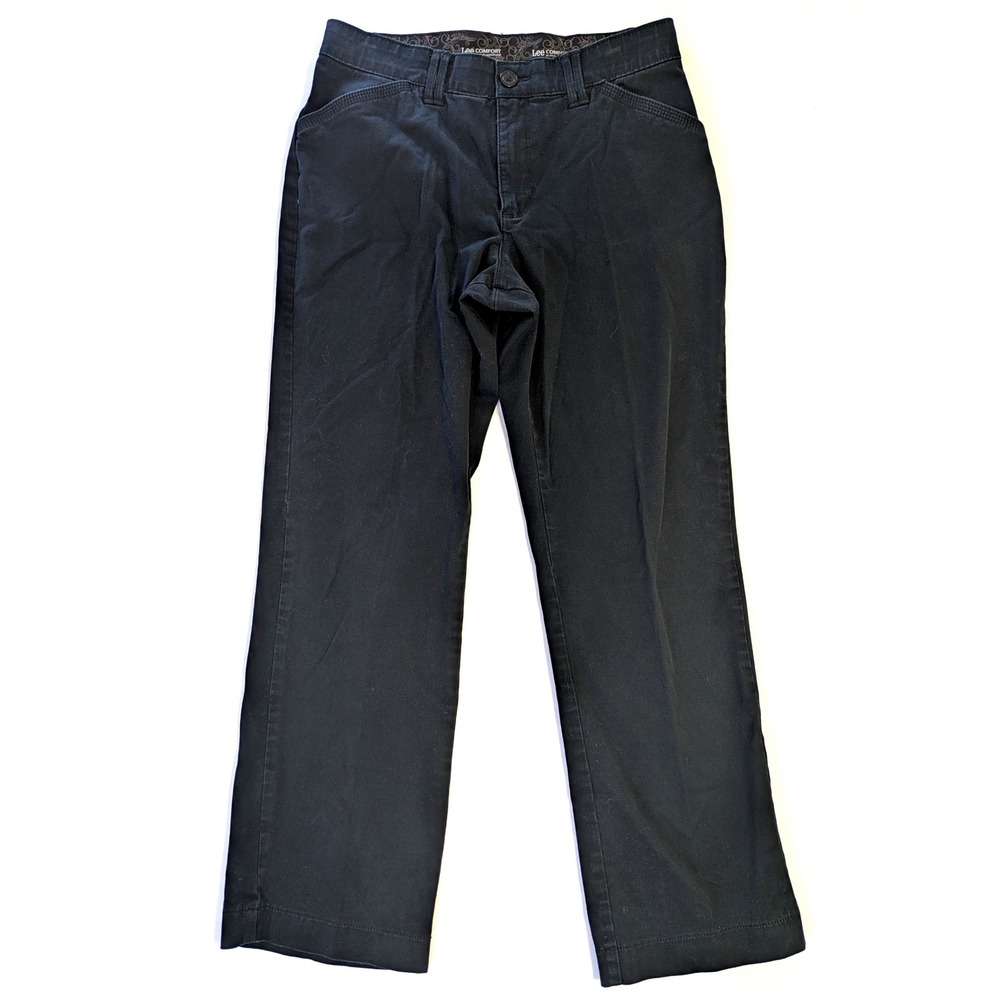 Lee Comfort Stretch Waistband Pants Womens 12 Short Black Straight Leg 4635101